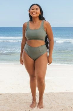 SEPTEMBER Alice ECONYL® Reversible High Waisted Bikini Bottom | Army Green/Forest Green