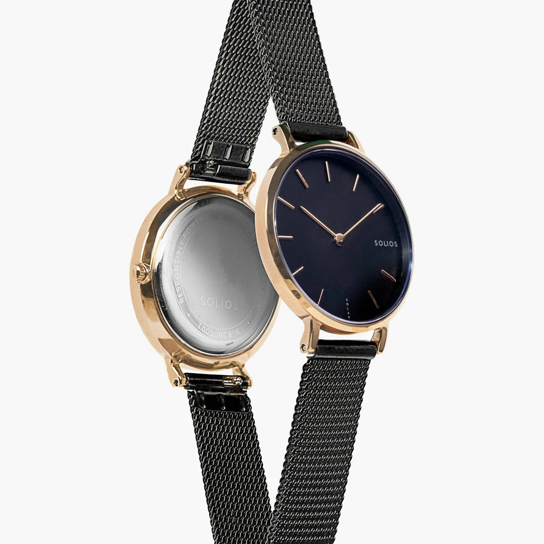 Solios Mini Solar Watch With Black & Rose Gold Dial | Black Mesh Strap Accessories 4 Solios Mini Solar Watch With Black & Rose Gold Dial | Black Mesh Strap Accessories