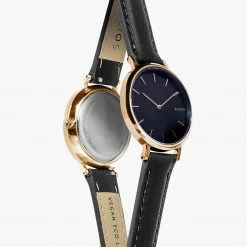 Solios Mini Solar Watch With Black & Rose Gold Dial | Black Vegan Leather Strap