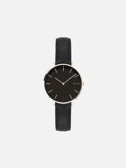 Solios Mini Solar Watch With Black & Rose Gold Dial | Black Vegan Leather Strap