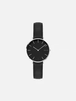 Solios Accessories Mini Solar Watch With Black & Silver Dial | Black Vegan Leather Strap