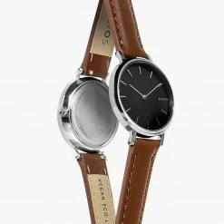 Solios Mini Solar Watch With Black & Silver Dial | Brown Vegan Leather Strap