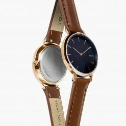 Solios Mini Solar Watch With Black & Rose Gold Dial | Brown Vegan Leather Strap Accessories