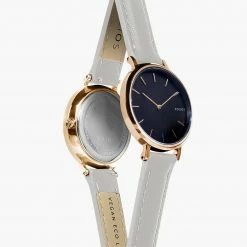 Solios Mini Solar Watch With Black & Rose Gold Dial | Grey Vegan Leather Strap Accessories
