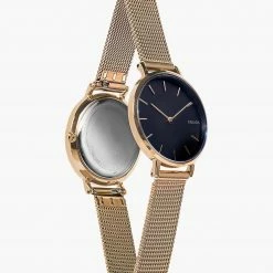 Solios Mini Solar Watch With Black & Rose Gold Dial | Rose Gold Mesh Strap Accessories