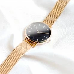 Solios Mini Solar Watch With Black & Rose Gold Dial | Rose Gold Mesh Strap Accessories