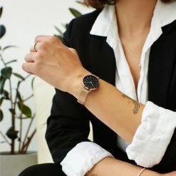 Solios Mini Solar Watch With Black & Rose Gold Dial | Rose Gold Mesh Strap Accessories