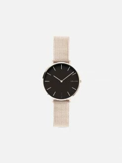 Solios Mini Solar Watch With Black & Rose Gold Dial | Rose Gold Mesh Strap Accessories