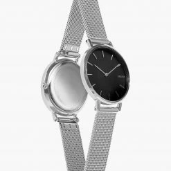 Solios Mini Solar Watch With Black & Silver Dial | Silver Mesh Strap Accessories