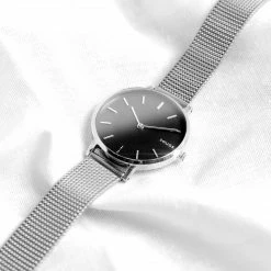 Solios Mini Solar Watch With Black & Silver Dial | Silver Mesh Strap Accessories