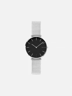 Solios Mini Solar Watch With Black & Silver Dial | Silver Mesh Strap Accessories