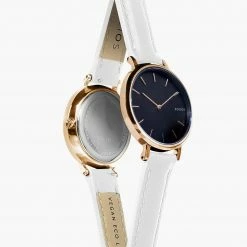 Solios Mini Solar Watch With Black & Rose Gold Dial | White Vegan Leather Strap Accessories