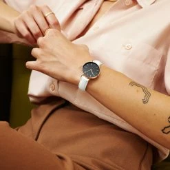 Solios Mini Solar Watch With Black & Rose Gold Dial | White Vegan Leather Strap Accessories