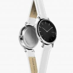 Solios Mini Solar Watch With Black & Silver Dial | White Vegan Leather Strap Accessories
