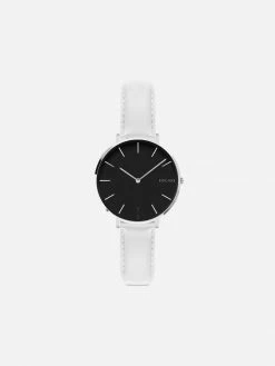 Solios Mini Solar Watch With Black & Silver Dial | White Vegan Leather Strap Accessories