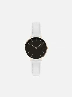Solios Mini Solar Watch With Black & Rose Gold Dial | White Vegan Leather Strap Accessories