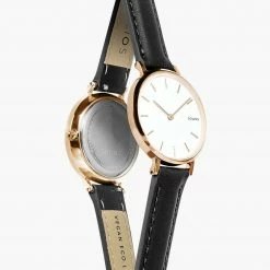 Solios Mini Solar Watch With White & Rose Gold Dial | Black Vegan Leather Strap Accessories