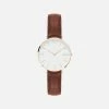 Solios Mini Solar Watch With White & Rose Gold Dial | Brown Vegan Leather Strap Accessories