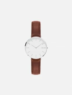 Solios Mini Solar Watch With White & Silver Dial | Brown Vegan Leather Strap Accessories