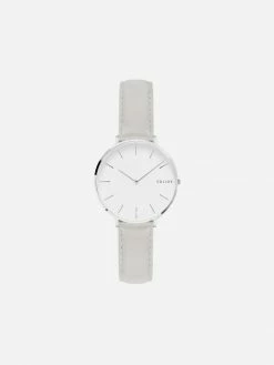 Solios Mini Solar Watch With White & Silver Dial | Grey Vegan Leather Strap