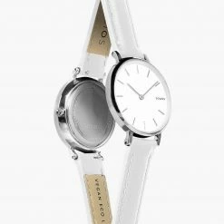 Solios Accessories Mini Solar Watch With White & Silver Dial | White Vegan Leather Strap