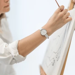 Solios Accessories Mini Solar Watch With White & Silver Dial | White Vegan Leather Strap