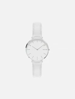 Solios Accessories Mini Solar Watch With White & Silver Dial | White Vegan Leather Strap
