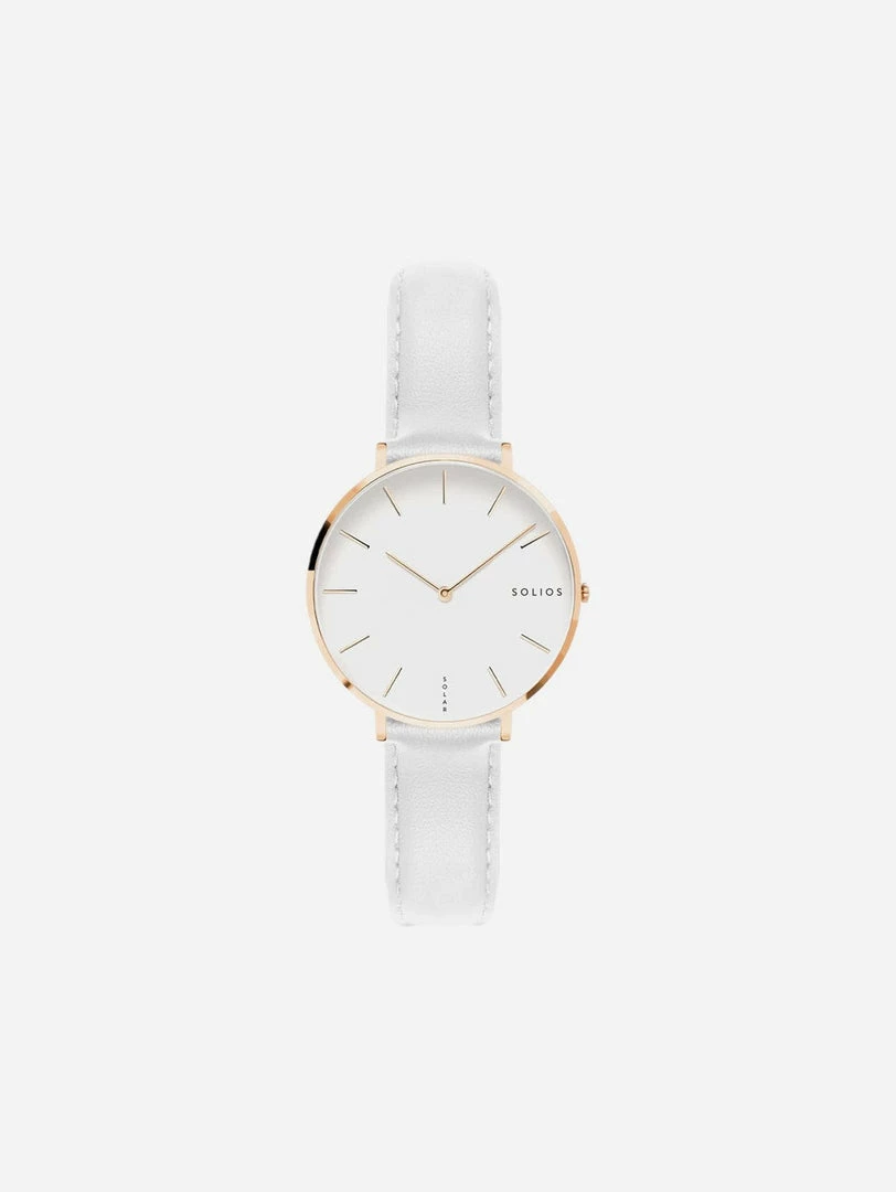 Solios Mini Solar Watch With White & Rose Gold Dial | White Vegan Leather Strap 3 Solios Mini Solar Watch With White & Rose Gold Dial | White Vegan Leather Strap
