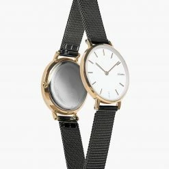 Solios Accessories Mini Solar Watch With White & Rose Gold Dial | Black Mesh Strap