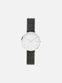 Solios Mini Solar Watch With White & Silver Dial | Black Mesh Strap