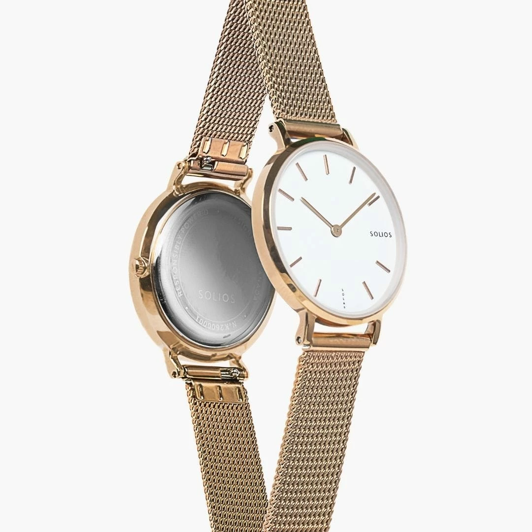 Solios Mini Solar Watch With White & Rose Gold Dial | Rose Gold Mesh Strap 4 Solios Mini Solar Watch With White & Rose Gold Dial | Rose Gold Mesh Strap
