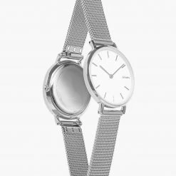 Solios Mini Solar Watch With White & Silver Dial | Silver Mesh Strap