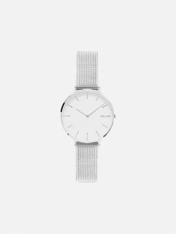 Solios Mini Solar Watch With White & Silver Dial | Silver Mesh Strap