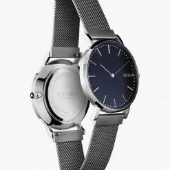 Solios Accessories Solar Watch With Black & Silver Dial | Grey Mesh Strap