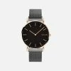 Solios Solar Watch With Black & Rose Gold Dial | Grey Mesh Strap