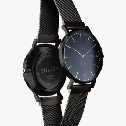 Solios Accessories Solar Watch With Black Dial | Black Mesh Strap