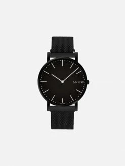 Solios Accessories Solar Watch With Black Dial | Black Mesh Strap