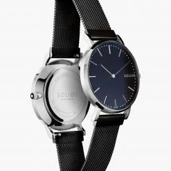 Solios Accessories Solar Watch With Black & Silver Dial | Black Mesh Strap