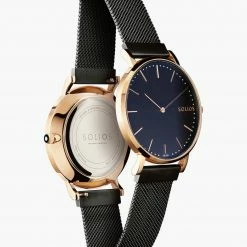 Solios Solar Watch With Black & Rose Gold Dial | Black Mesh Strap Accessories
