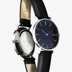 Solios Solar Watch With Black & Silver Dial | Black Vegan Leather Strap Accessories