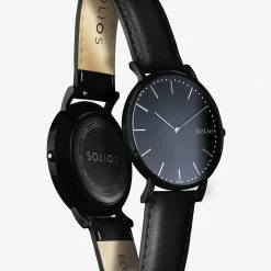 Solios Accessories Solar Watch With Black Dial | Black Vegan Leather Strap