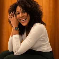 Solios Accessories Solar Watch With Black & Rose Gold Dial | Black Vegan Leather Strap