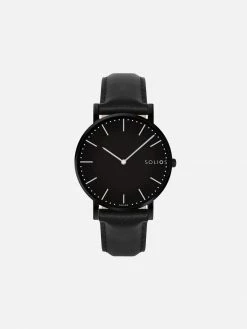 Solios Accessories Solar Watch With Black Dial | Black Vegan Leather Strap