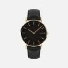 Solios Accessories Solar Watch With Black & Rose Gold Dial | Black Vegan Leather Strap