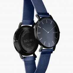 Solios Accessories Solar Watch With Black Dial | Blue Mesh Strap