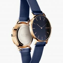 Solios Solar Watch With Black & Rose Gold | Blue Mesh Strap Accessories