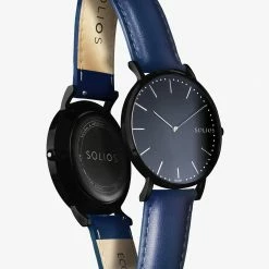 Solios Solar Watch With Black Dial | Blue Vegan Leather Strap Accessories