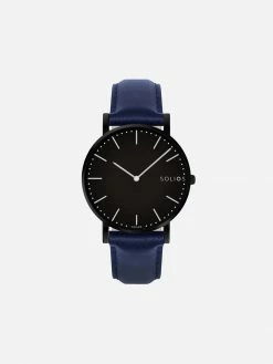 Solios Solar Watch With Black Dial | Blue Vegan Leather Strap Accessories