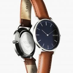 Solios Solar Watch With Black & Silver Dial | Brown Vegan Leather Strap Accessories
