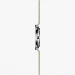 Solios Accessories Solar Watch With Black & Silver Dial | Cream Vegan Leather Strap